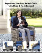 HUMMUH 7 Pieces Wicker Patio Furniture Set with Patio Swivel Chairs Set of 4,High Back Outdoor Sofa Ottomans,6 Inch Thick Cushions Outdoor Conversation Set for Porch, Balcony, Deck