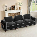 112" Cloud Modular Sectional Sofa,Oversized Deep 3 Seater Couch with Armrests Wooden Legs,Comfy Thicked Cushion Upholstered Sofa for Living Room Bedroom,Black