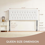 Tufted Upholstered Headboard Queen Size, Solid Wood Head Board with Metal Legs, Adjustable Height Bed headboard from 37" to 51" Fabric Headboard in Modern Button Design, White