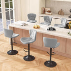 Bar Stools Set of 6,Adjustable Swivel Barstools, Faux Leather Bar Chairs,Upholstered Counter Height with High Backrest for Kitchen Island, Light Grey