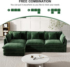 Modular Sectional Sofa, 111.5 Inch L-Shaped Cloud Sofa with Deep Seat Chenille Sofa with Cushions, Three-Self Sectional Sofa for Living Room Apartment,Evergreen