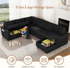 Vesgantti 113.6" Modular Sectional Sofa with Pull Out Couch Bed, 7 Seater U Shaped Sleeper Sofa with Storage Chaise, Corduroy Sectional Couch for Living Room, Bedroom, Apartment, Black