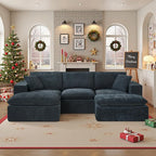 108" Sectional Couches for Living Room Boneless Couch Upholstered Cloud Couch Sectional Modular Sectional Sofa with L Shaped (Chenille-Blue, 3 Seat+2 Ottoman)