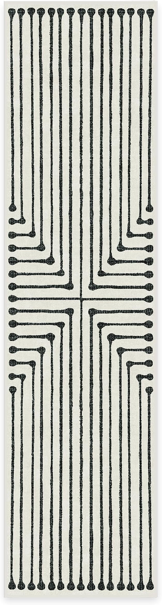 RUGGABLE x Jonathan Adler Machine Washable Modern Runner Rug – Inkdrop Black & Ivory 2.5x10, Stain-Resistant, Non-Slip – Washable Rug for Hallway, Entryway, Living Room & Kitchen–with Cushioned Pad