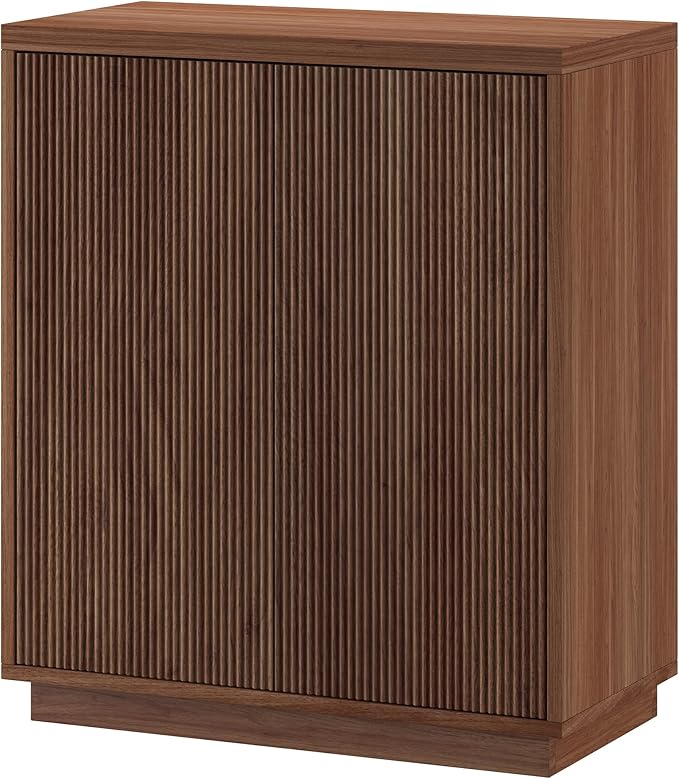 Henn&Hart 28" Fluted Wooden Accent Cabinet, Modern Ribbed Sideboard Buffet Cabinet with 2 Doors and an Adjustable Shelf for Living Room, Dining Room, Bedroom or Entryway, Satin Walnut