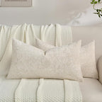 FUTEI Cream Flannel Throw Pillow Covers 12x20 Inch Set of 2,Soft Dimensional Textured Lumbar Pillow Cases,Modern Home Decor for Couch Living Room