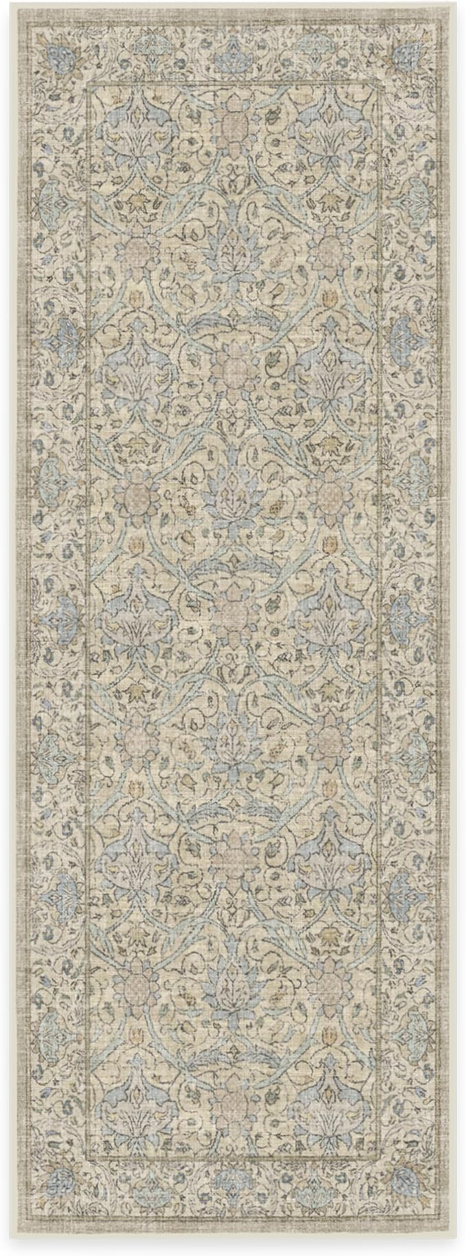 RUGGABLE x Morris & Co Machine Washable Runner Rug – Montreal Natural Blue 2.5x7, Stain-Resistant, Non-Slip – Washable Rug for Hallway, Entryway, Living Room & Kitchen–with Standard Pad