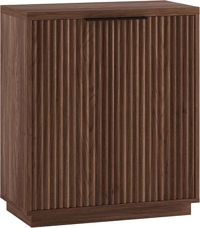 Henn&Hart 28" Fluted Wooden Accent Cabinet, Modern Ribbed Sideboard Buffet Cabinet with 2 Doors and an Adjustable Shelf for Living Room, Dining Room, Bedroom or Entryway, Satin Walnut