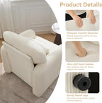Corduroy Fabric Accent Chair, Modern Upholstered Living Room Chairs with Lumbar Pillow, Wide Comfy Leisure Armchair for Bedroom, Office, Reading, White