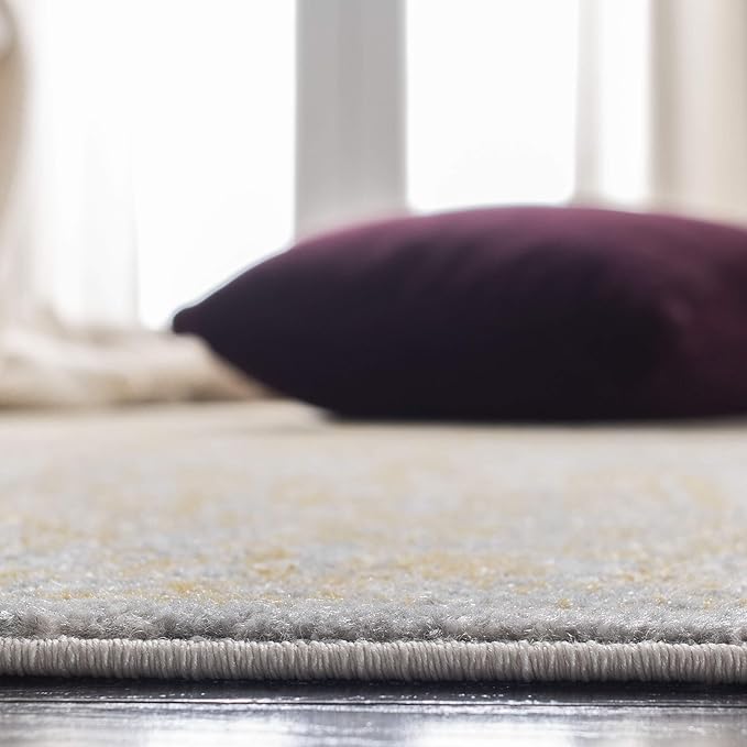 SAFAVIEH Evoke Collection Area Rug - 5'3" Round, Ivory & Gold, Distressed Design, Non-Shedding & Easy to Clean, Ideal for Living Room, Bedroom, Dining Space (EVK256B)