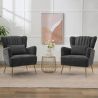 Fabric Accent Living Room Arm Chair Set of 2 Mid Century Modern Chairs with Pillow & Golden Legs, 8.5" Thick Cushion, Upholstered Comfy Sofa Armchair for Reading Room/Bedroom, Grey