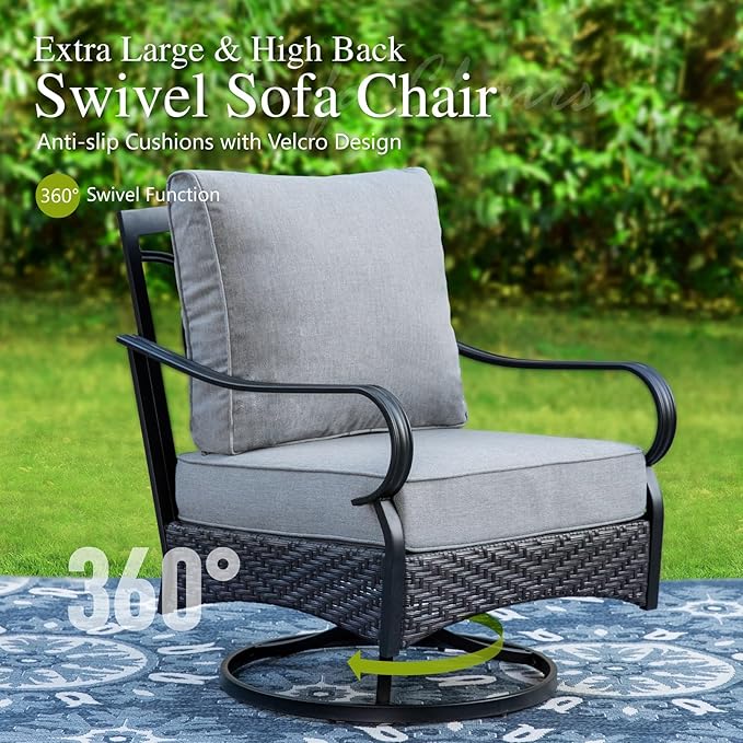 Sophia & William Patio Furniture Set with Fire Pit Table, 4PCS Metal Outdoor Conversation Set with Fire Pit Table, 2 Swivel Chairs,1 Loveseat,3-Seater Couch for Outdoor Seating,Backyard,Porch(Grey)