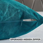 FUTEI Teal Velvet Throw Pillow Covers 24x24 Inch Set of 2,Soft Embossed Leaf-Relief Textured European Cushion Cases,Natural Home Decor for Couch Living Room