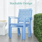 Best Choice Products 3-Piece Outdoor Bistro Set, Stackable Modern Steel Furniture for Porch, Garden w/ 2 Chairs, Table, Geometric Decor - Sky Blue
