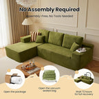 104" Cloud Sectional Couch with Chaise, Boneless L-Shaped Cloud Couch with Deep Seat, Modern Minimalist Sofa, Assembly Free Comfy Sofa for Office Living Room Study Room Apartment(Green, Left Chaise)