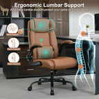 Office Desk Chair,Ergonomic Conference Room Chairs,Mid Back Executive Leather Chair,Comfy Computer Desk Chairs with Adjustable Flip-Up Arms and Rocking Function (Brown)