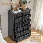 Black Fluted Dresser for Bedroom, Chest of Drawers, 48" Tall 6 Drawer Dresser, Curved Profile Design, Modern Wooden Chest of Drawers with Solid Wood Handle for Living Room, Bedroom
