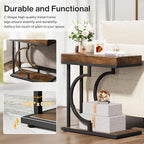 Tribesigns Narrow Side Table Brown Black C Shaped End Table Modern Bedside Tables for Couch, Small Sofa Tables with Metal Frame for Living Room (1, Brown+Black)