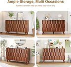 6 Drawer Dresser, Modern Fluted Storage Dresser with Deep Drawers and Metal Handles, Wood Chest of Drawers Storage Organizer for Bedroom, Living Room, Hallway (Walnut)