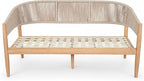 Christopher Knight Home Katarina Patio Acacia Wood Loveseat Furniture, Outdoor Loveseat Sofa with Comfy Fabric Cushions, 2-Seater Sofa with Handwoven Rope Backrest for Garden, Light Brown+Beige