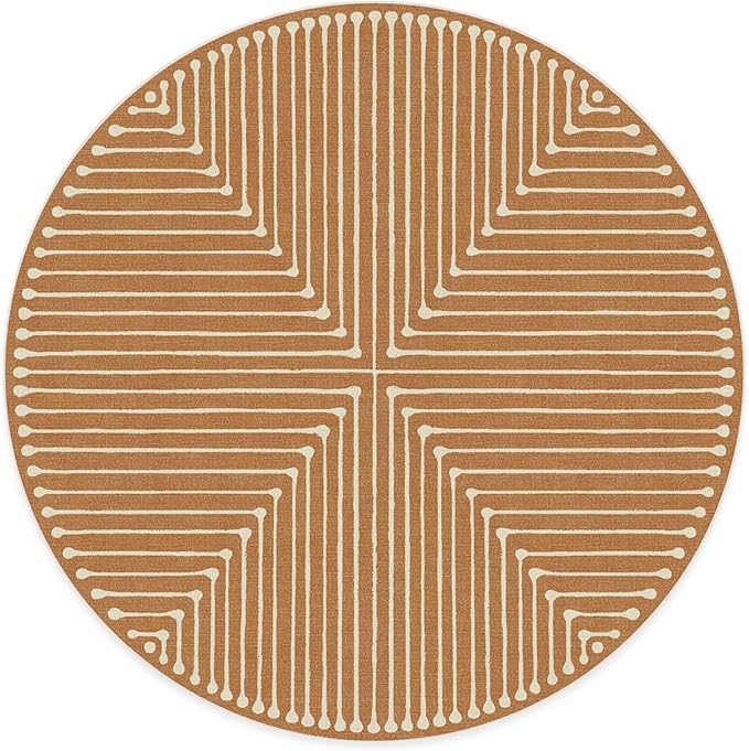 RUGGABLE x Jonathan Adler Machine Washable Modern Area Rug – Inkdrop Copper 6 ft Round, Stain-Resistant, Non-Slip – Medium Rugs for Living Room, Bedroom, Hallway, Entryway & Office–with Cushioned Pad