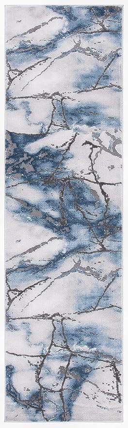 SAFAVIEH Craft Collection Runner Rug - 2'3" x 6', Grey & Blue, Modern Abstract Design, Non-Shedding & Easy Care, Ideal for High Traffic Areas in Living Room, Bedroom (CFT877L)