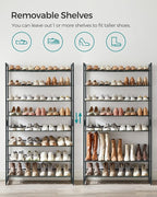 SONGMICS Shoe Rack, 8-Tier Shoe Organizer, Metal Rack for Garage, Set of 2, 4-Tier Stackable Shelf, with Adjustable Flat or Angled Shelves, 32-40 Pairs, Charcoal Gray ULMR08GB