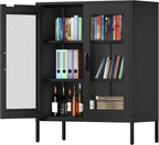 Metal Storage Cabinet with Mesh Doors and Shelves,Multipurpose Storage Rack, 3-Tier Office Cabinet,Metal Locker Style Accent for Home Office,Living Room,Kitchen (Black-mesh, 40''H)