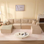 138" Boneless Couch with Deep Seat, Modular Sectional Sofa, Cloud Sectional Couch for Living Room, No Assembly Required, Corduroy, U-Shape 4 Seater Left, Camel