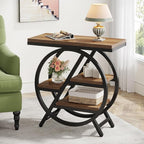 Tribesigns End Table Set of 2, 3-Tier Narrow Sofa Side Table with Storage for Living Room, Wood End Table with Geometric Metal Frame, Industrial Nightstand and Bedside Table for Bedroom, Light Brown