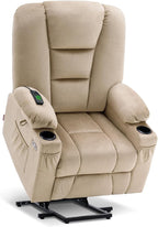 MCombo Large Power Lift Recliner Chair Sofa with Massage and Heat for Big and Tall Elderly People, 3 Positions, Cup Holders, and USB Ports, Fabric 7549 (Large, Beige)