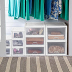 Sterilite 18-Pack Stacking Drawers, Clear Storage Closet Organizer, White Frame, 6 Quart