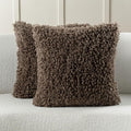 FUTEI Chocolate Decorative Throw Pillow Covers 26x26 Inch Set of 2,Soft Fluffy Faux Wool Fur Boucle Textured Euro Pillow Shams,Modern Home Decor for Couch Bed Living Room Office