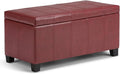 SIMPLIHOME Dover 36 inch Wide Contemporary Rectangle Storage Ottoman Bench in Radicchio Red Vegan Faux Leather, Assembled, for the Living Room, Entryway and Family Room