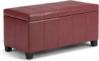 SIMPLIHOME Dover 36 inch Wide Contemporary Rectangle Storage Ottoman Bench in Radicchio Red Vegan Faux Leather, Assembled, for the Living Room, Entryway and Family Room