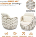 Woven Rope Patio Chair and Table Set: 2 Pieces Aluminum Front Porch Furniture Set - Assembled Outdoor Deck Lounge Armchair Set Cushioned - for 400 lbs Balcony Pool Yard Garden Hotel Lanai, Beige