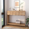 Console Table with 2 Drawers, Mid-Century Modern 42" Entryway Table with Open Storage Shelves, Sofa Table Behind Couch for Living Room, Hallway, Natural