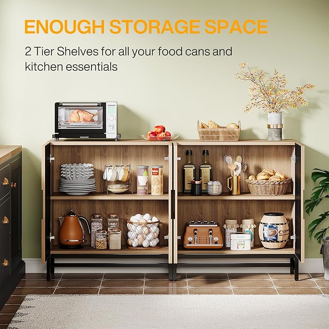 Tribesigns 63'' Farmhouse Sideboard Buffet Cabinet with Storage & Doors, Tall Vintage Credenza Wood Coffee Accent Cabinet for Kitchen, Dining Room, Living Room