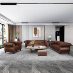 Chesterfield Loveseat Sofa, Modern 2 Seater Couch Leather Small Love Seat Sofa with Rolled Arms and Nailhead, Mid Century Modern Loveseat for Small Spaces Living Room Bedroom Apartment, Brown