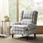 HULALA HOME Upholstered Wingback Recliner Chair, Small Adjustable Footrest Push Back Single Reclining Sofa, Mid Century Modern Lounge Armchair for Living Room, Bedroom, Reading/Plaid Grey