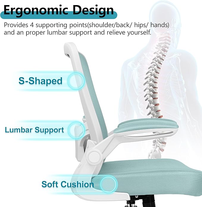 FelixKing Office Chair, Ergonomic Desk Chair Breathable Mesh Chairs Adjustable High Back Lumbar Support Flip-up Armrests, Executive Rolling Swivel Comfy Computer Chairs Home Office Light Blue