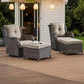 HUMMUH 4 Piece Outdoor Patio Furniture Set Wicker Conversation Bistro Set Swivel Rocker Chairs with 2pcs Ottomans for Backyard, Porch, Balcony
