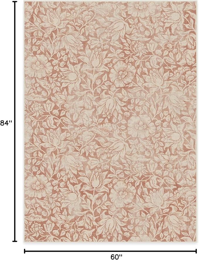 RUGGABLE x Morris & Co Washable Area Rug – Mallow Rust Red 5x7, Stain-Resistant, Non-Slip – Medium Machine Washable Rugs for Living Room, Bedroom, Hallway, Entryway & Office–with Cushioned Pad
