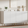 Buffet Sideboard Cabinet [Set of 2] with 4 Doors, Modern Cabinet with with Adjustable Shelf, Golden Handles & Legs, Coffee Bar Sideboard for Kitchen, Living Room, White