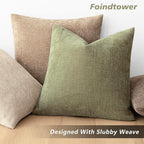 Foindtower Pack of 2 Textured Chenille Throw Decorative Pillow Covers Square Accent Solid Cushion Cover Neutral Farmhouse Lumbar Pillow Case for Couch Sofa Bedroom Living Room 12x20 Inch,Sage Green