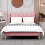 AGARTT Upholstered Platform Bed Frame Twin Size with Headboard and Footboard/Wooden Slats Support/No Box Spring Needed/Easy Assembly,Pink Velvet