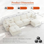 108" Sectional Couches for Living Room Boneless Couch Upholstered Cloud Couch Sectional Modular Sectional Sofa with L Shaped (Corduroy-White, 4 Seat+2 Ottoman)