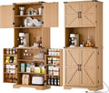 Cozy Castle 74" Farmhouse Pantry Cabinet with Charging Station, Tall Kitchen Storage Hutch Cabinet Coffee Bar Workstation, Sideboard Buffet Cupboard for Dining Room Living Room Furniture, Oak