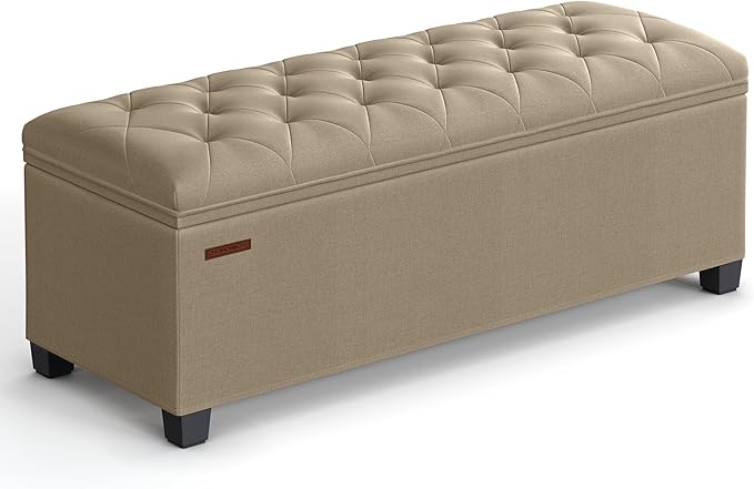 SONGMICS Storage Ottoman Bench, Foot Rest with Legs, 15.7 x 43.3 x 15.7 Inches, End of Bed Bench, Storage Chest, Load up to 660 lb, for Living Room, Bedroom, Entryway, Camel Brown ULSF088R01
