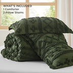 Bedsure Tufted Boho Comforter Set Full Size - Olive Green Boho Bed Set, GentleSoft™ 3 Pieces Farmhouse Shabby Chic Embroidery Bedding, Gifts for Woman, Soft Jacquard Full Comforter for All Seasons